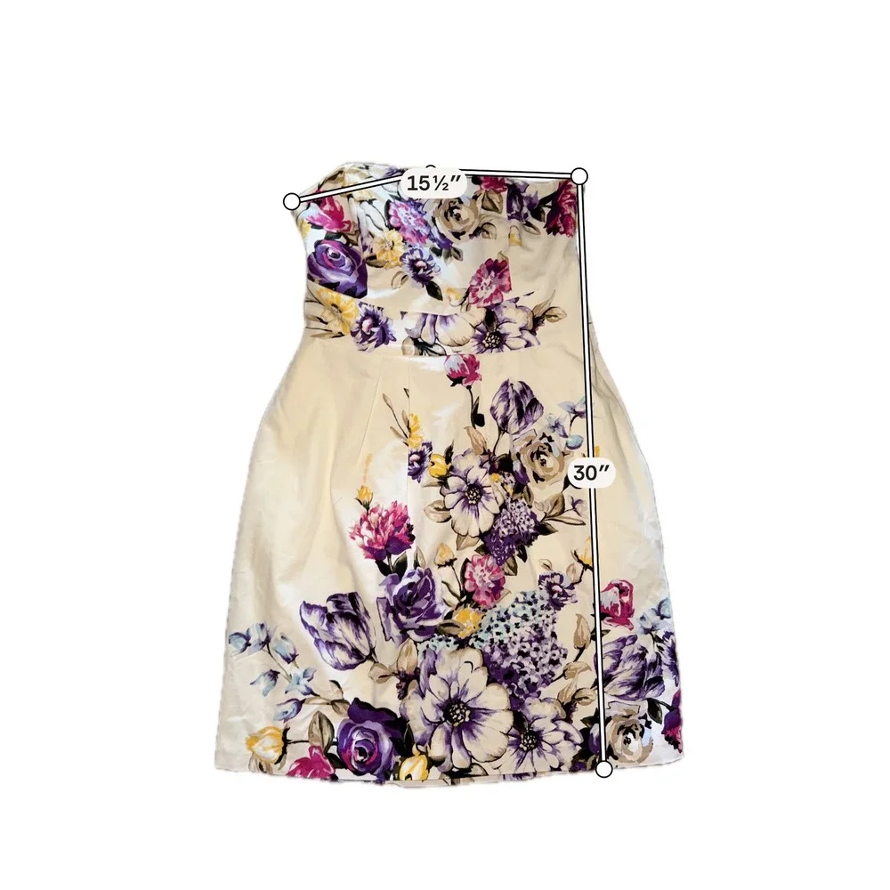 White House Black Market Floral Strapless Dress Purple Pink Cotton Pockets 8 A6